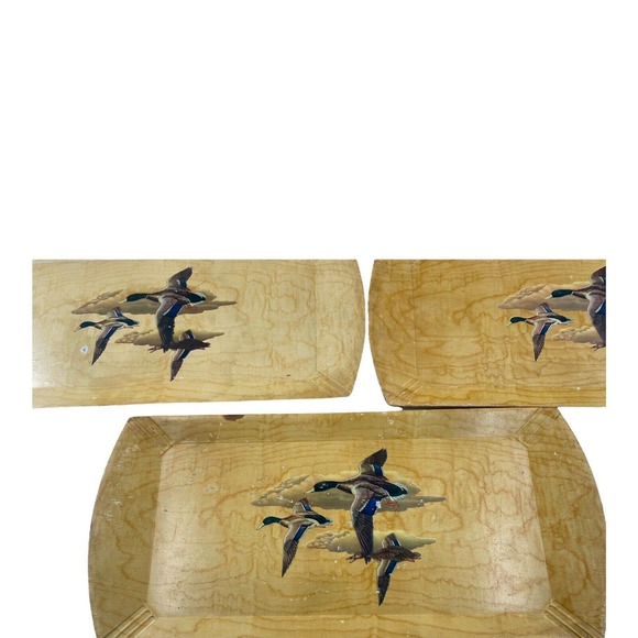 Vintage HASKO Flying Mallard Ducks Lithographed Wood Trays Display Lot of (5) - Picture 5 of 12